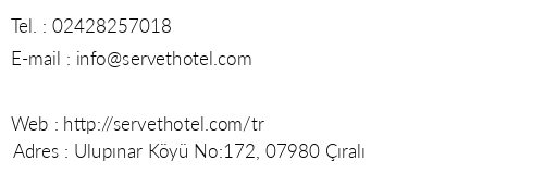 Servet Hotel telefon numaralar, faks, e-mail, posta adresi ve iletiim bilgileri